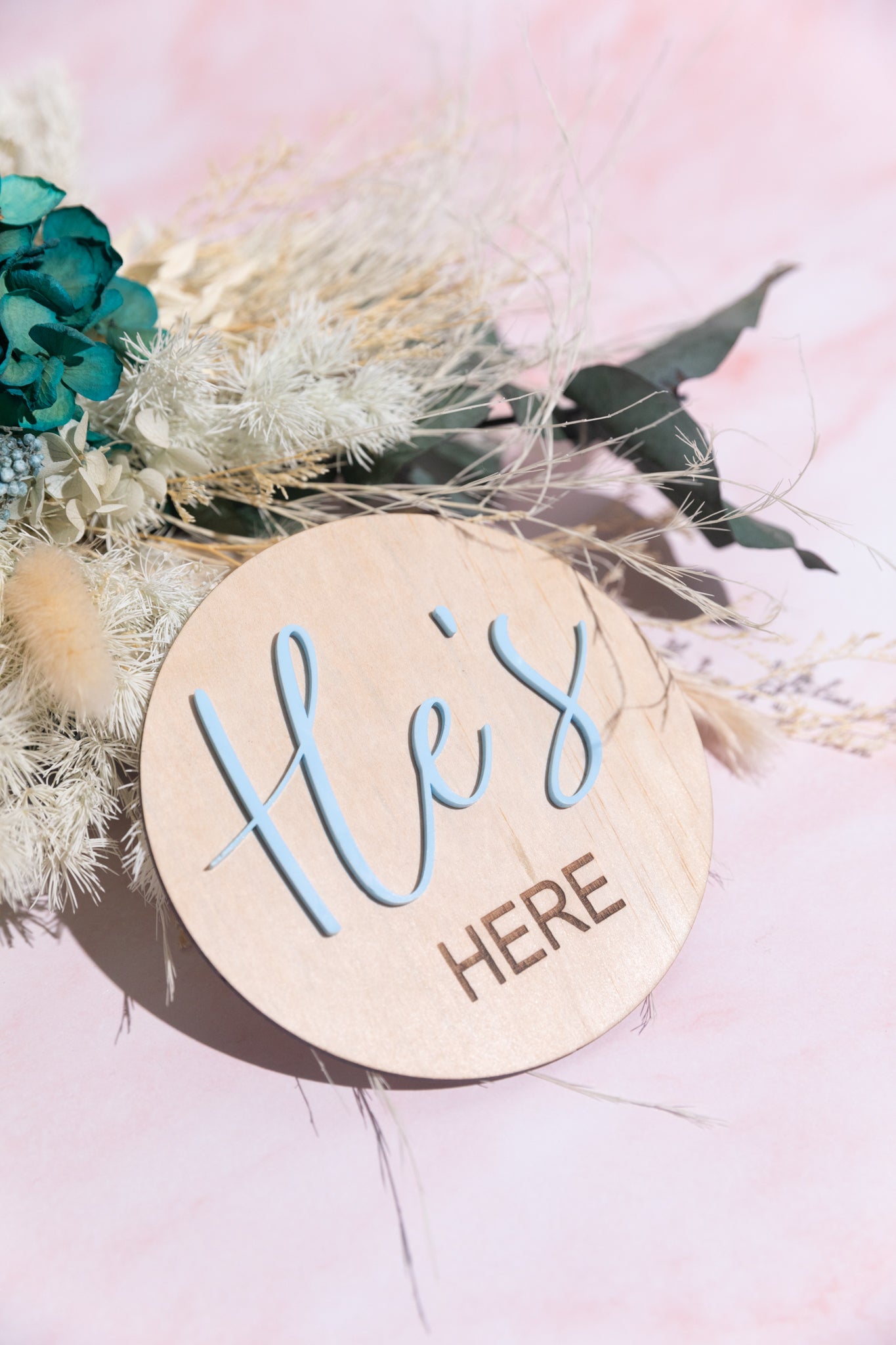 Reversible gender reveal He's Here She's Here Sign